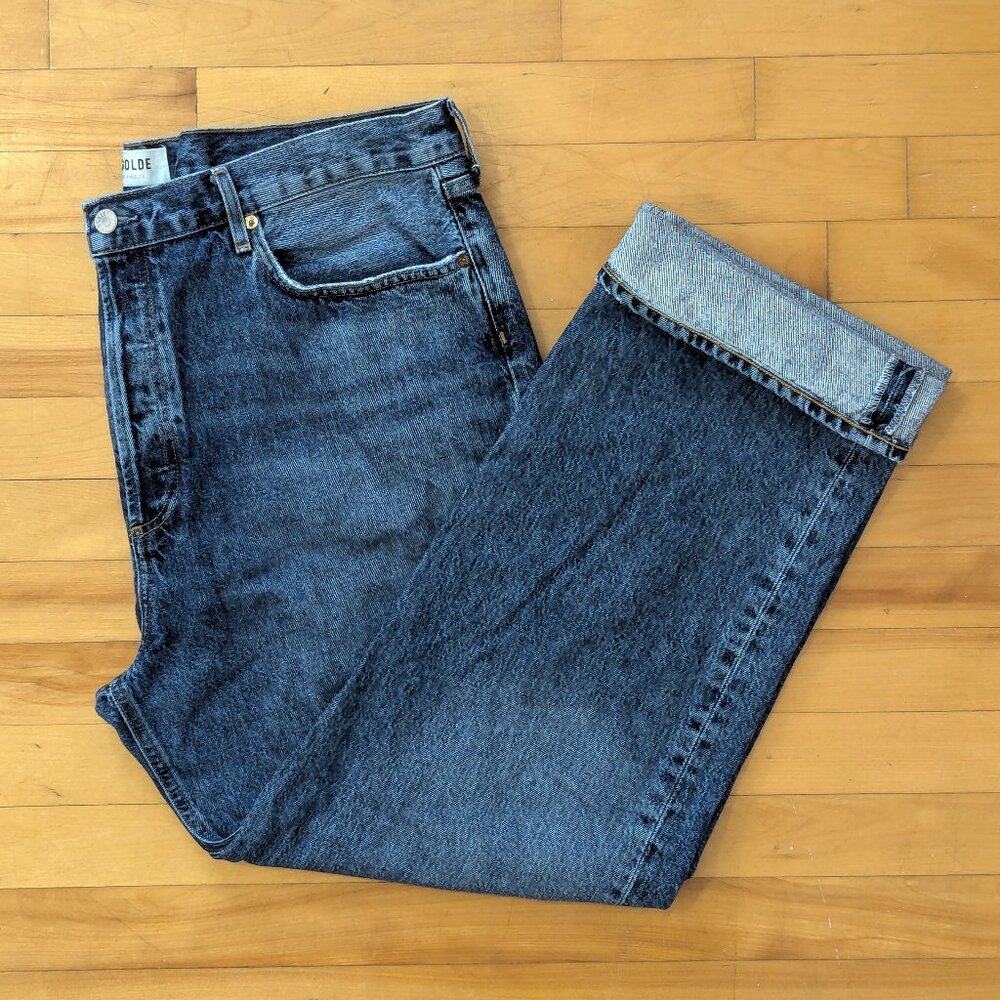 Agolde Straight Leg Jeans in Dark Wash Blue